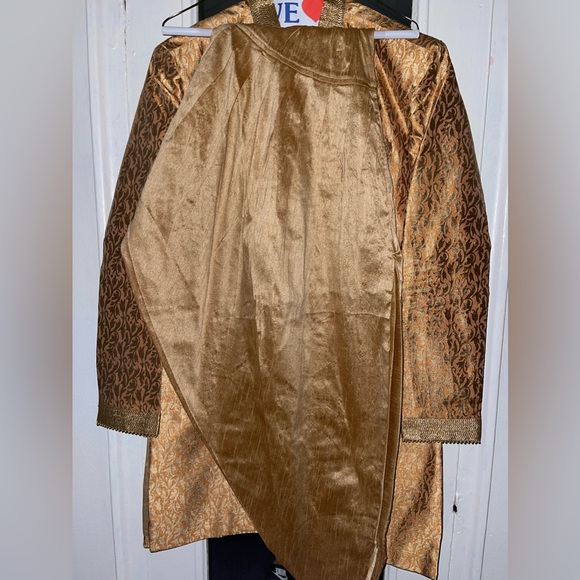Bronze/copper colored sherwani set with dhoti pants. - Picture 2 of 2